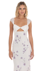 Lace Cutout Floral Maxi Dress in White