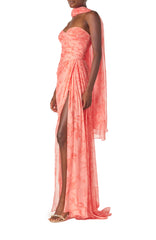Draped Chiffon Gown with Scarf