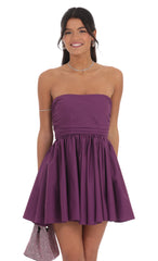 Strapless A-line Dress in Purple