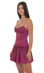 Satin Ruched Flare Dress in Magenta