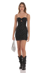 Polka Dot Front Twist Bodycon Dress in Black