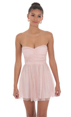 Glitter Strapless A-Line Dress in Pink