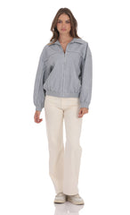 Faux Leather Bomber in Ash Blue