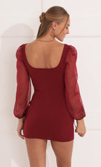 Long Sleeve Cutout Dress in Burgundy