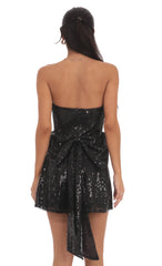Sequin Attachable Bow Dress in Black