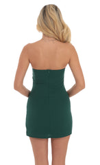 Strapless Side Ruched Dress in Hunter Green