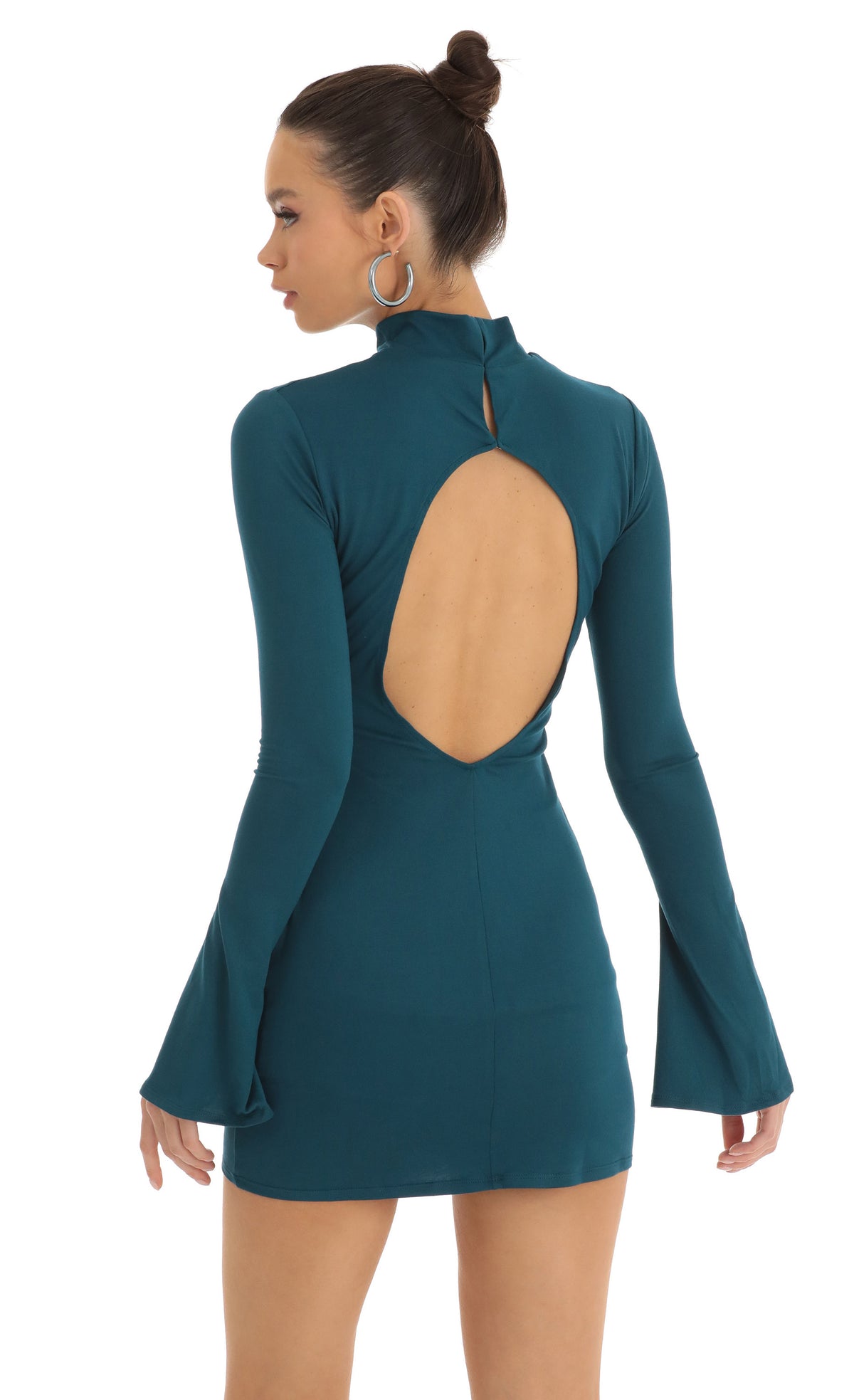 Long Sleeve Mock Neck Dress in Teal