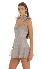 Embroidered Floral Mini Dress in Grey