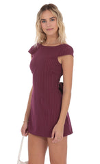 Pinstripe Back Bow Dress in Wine