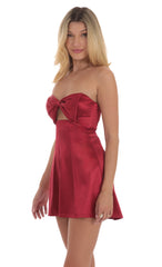 Satin Bow Cutout Strapless Dress in Red