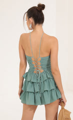 Crepe Ruffle Dress in Green