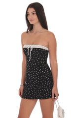 Polka Dot Ruched Trim Dress in Black
