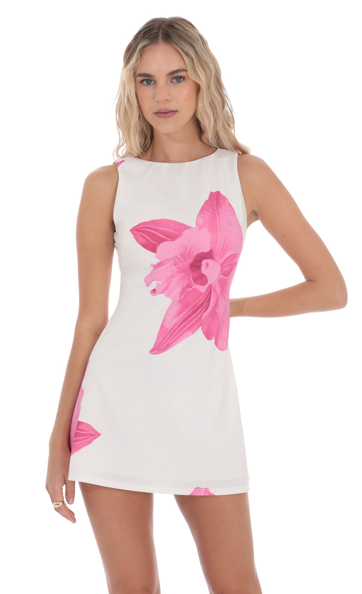 Floral High Neck Dress in White