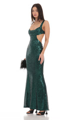 Sequin Cutout Maxi Dress in Green