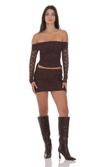 Off Shoulder Ruched Top in Brown