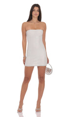 Rhinestone Strapless Bodycon Dress in White