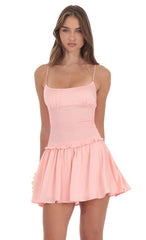 Smocked Satin Dress in Coral