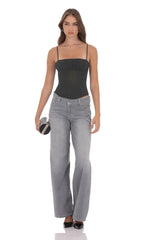 Ruched Mesh Top in Black