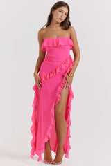 fuchsia ruffle maxi dress