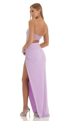 Rhinestone Strap Ruched Maxi Dress in Lilac