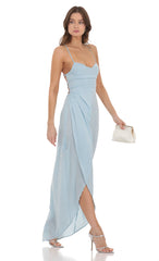 Satin Luxe Maxi in Dusty Blue