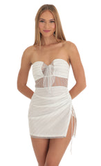 Shimmer Striped Strapless Dress in White