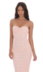 Smocked Strapless Maxi Dress in Pink
