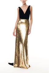 Noir Gold Velvet & Sequin Gown