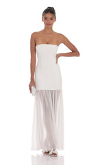 Strapless Chiffon Drop Skirt Maxi Dress in White