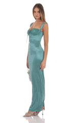 Satin Lace Maxi Dress in Blue