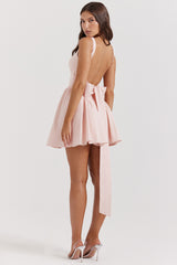 soft peach bow mini dress