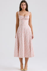 white rosebud print cotton bustier sundress