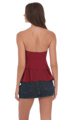 Chiffon Strapless Ruffle Top in Maroon