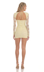 Lace Long Sleeve Bodycon Dress in Yellow