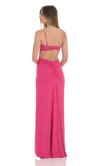 Open Back Mermaid Maxi Dress in Magenta