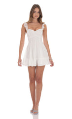 Dotted Chiffon Fit and Flare Dress in White