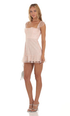 Celosia Sequin Shimmer Ruffle Dress in Pink