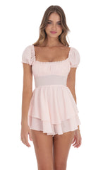 Puff Sleeve Romper in Pink