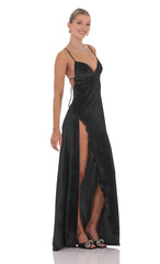 Velvet Ruffle Maxi Dress in Black