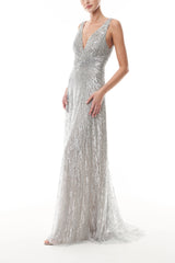 Shimmering Silver Tulle Gown