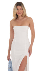 Mesh Strapless Maxi Dress in White