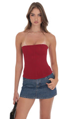 Sheer Mesh Strapless Corset Top in Red