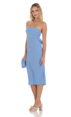 Strapless Open Back Midi Dress in Blue