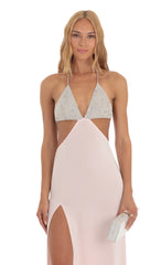 Two Toned Sequin Bikini Cutout Dress in Pink