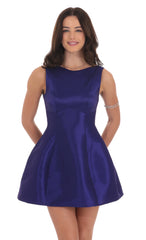 High Neck Open Back Flare Dress in Purple