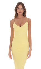 Mini Ruffle V-Neck Maxi Dress in Yellow