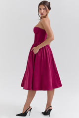 burgundy satin tulle midi dress