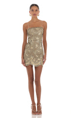 Floral Embroidered Dress in Gold