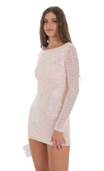 Sequin High Neck Open Back Dress in Pink