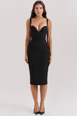 black sweetheart midi dress